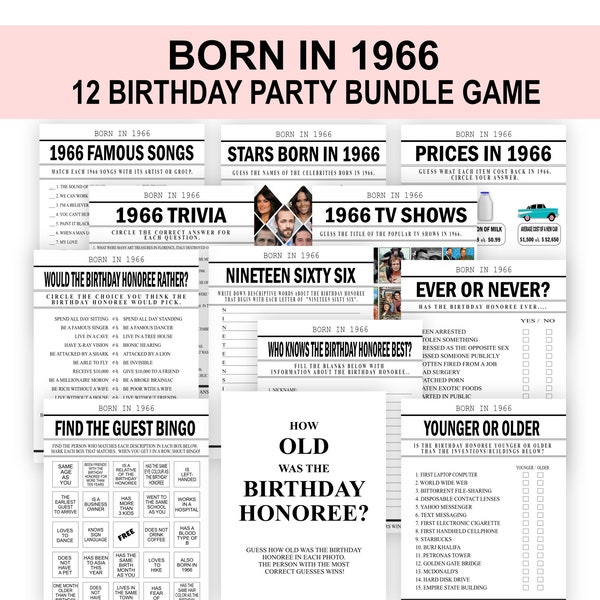 58th Birthday Party Games Born in 1966 Birthday Game Bundle 1966 trivia fun 58th party games women men PRINTABLE Digital Download US Version