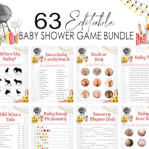 Editable BBQ Baby Shower Game Bundle Baby-Q Backyard Baby Shower Game Pack Coed BBQ Baby Shower Games Gender Neutral Printable Template