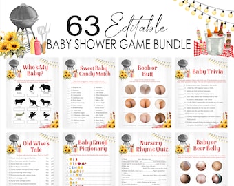 Editable BBQ Baby Shower Game Bundle Baby-Q Backyard Baby Shower Game Pack Coed BBQ Baby Shower Games Gender Neutral Printable Template