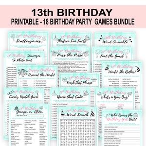 13th Birthday Party Games for girls, Thirteenth Birthday Game, Birthday Party Games for Teens, Fun Birthday Games, Birthday Girl, PRINTABLE