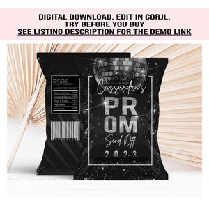 Editable Prom Send off Silver Black Party Favors Bundle, Prom Silver ...