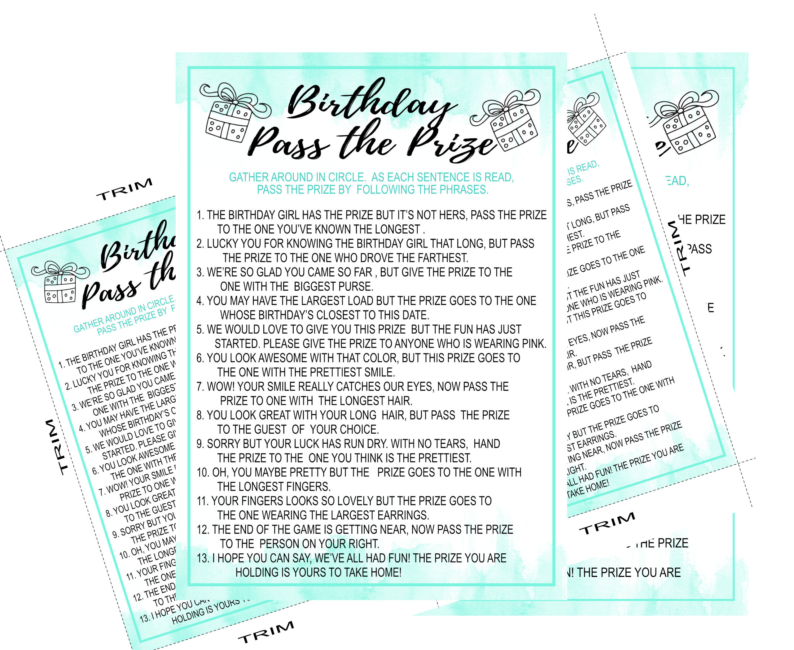 Birthday Pass the Prize Game Printable Pass the Prize Game - Etsy UK