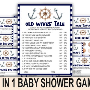 Navy and White Baby Shower Games Package download printables