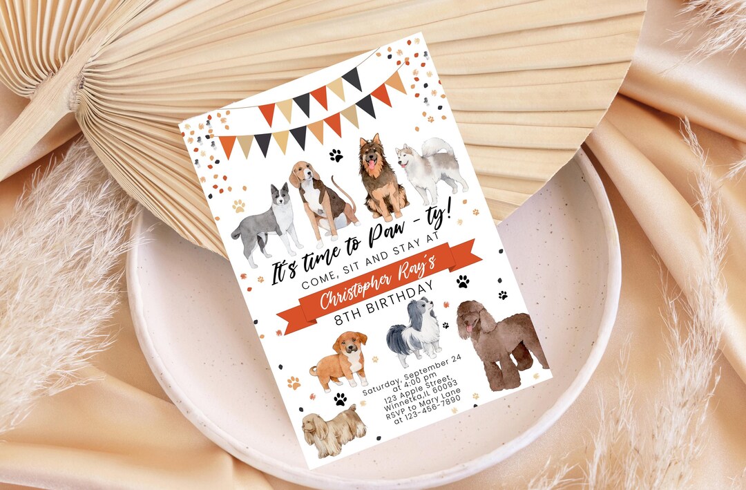 Editable Dog Birthday Party Invitation Puppy Dog Kid Invite Vet Party ...