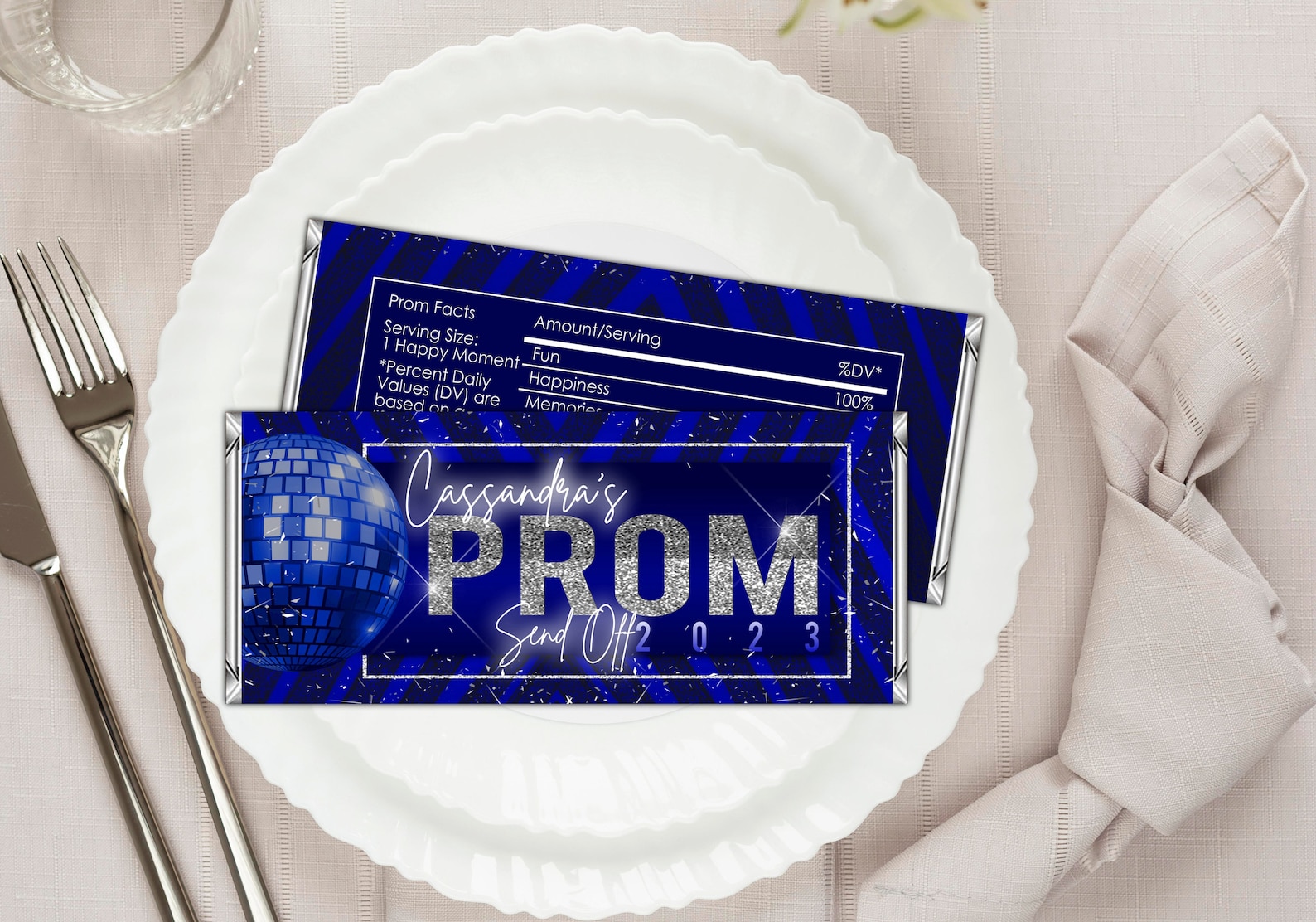 Bar Code For Prom Editable Prom Candy Bar Wrapper Label Prom Send off Blue Silver Disco ...