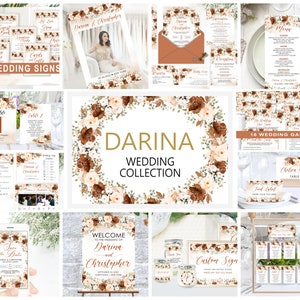 Editable Terracotta Wedding Stationary Bundle, Terracotta Burnt Orange Floral Blush Wedding Bundle Orange Florals Invite Template DARINA