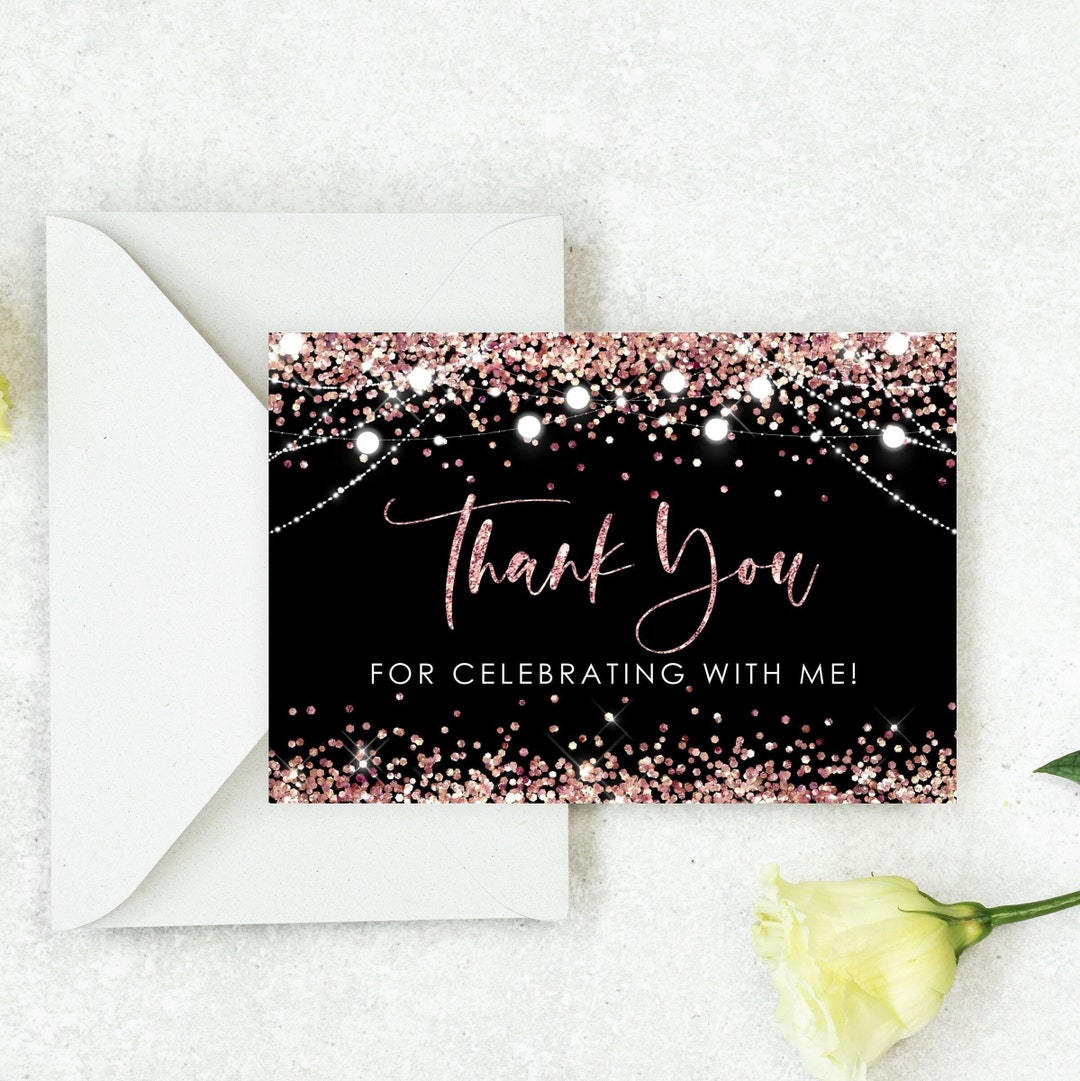 Editable Rose Gold Black Thank You Card PRINTABLE Template Rosegold ...