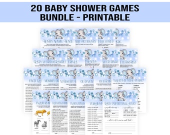 Boy Elephant Baby Shower Games, Blue Elephant Baby Shower Game, Blue Elephant Baby Boy Shower Game, Printable, Digital Download