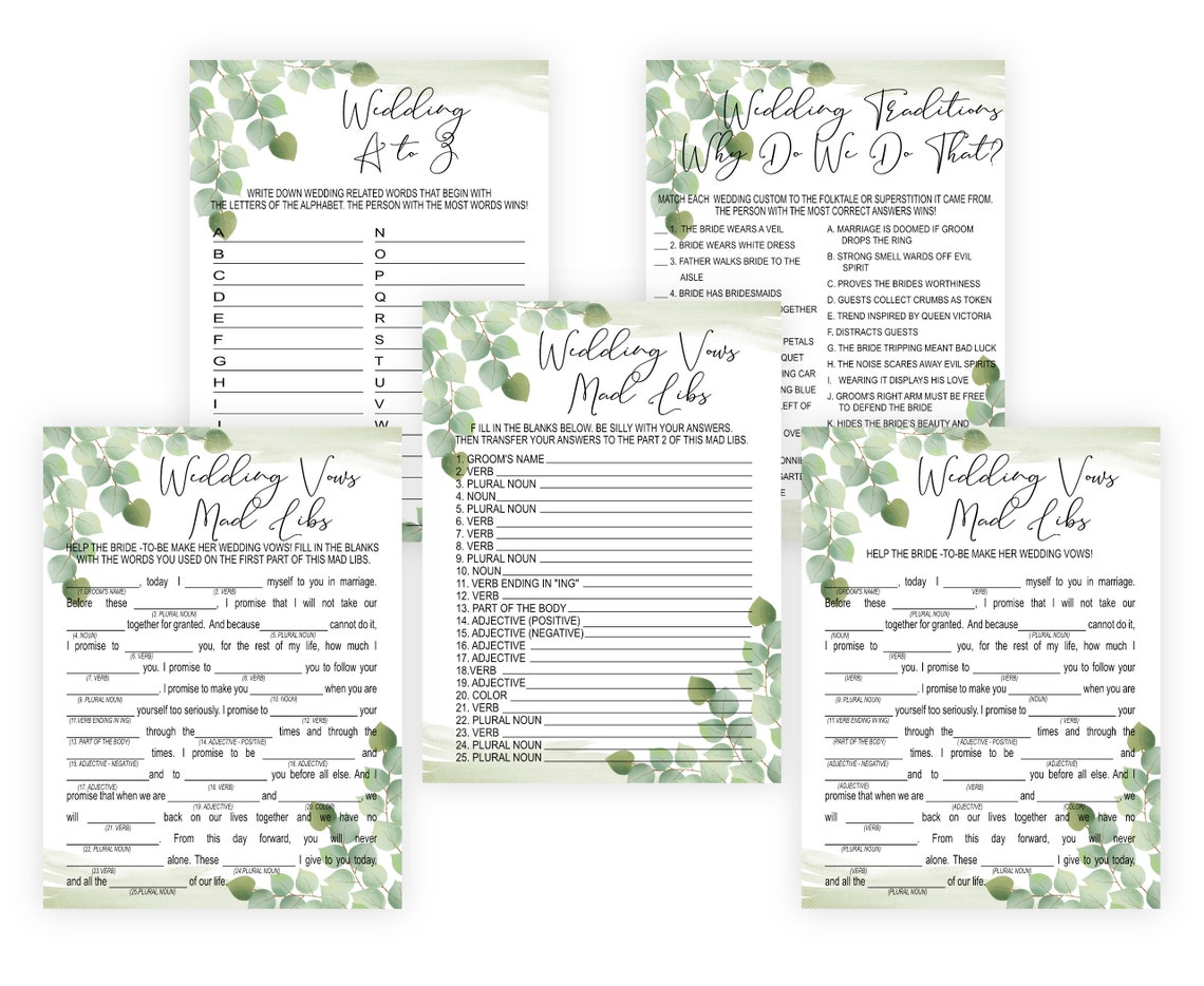 Eucalyptus Bridal Shower Game Bundle Pack Botanical Bridal Etsy
