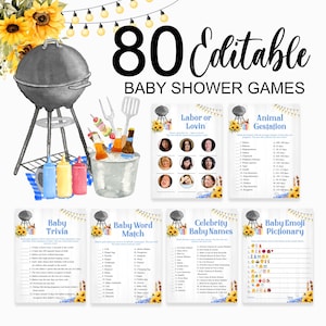 Editable BBQ Baby Shower Games, Blue Baby Q Baby Shower Game Bundle, Coed Barbecue Baby Sprinkle, Printable Digital Download Corjl Template