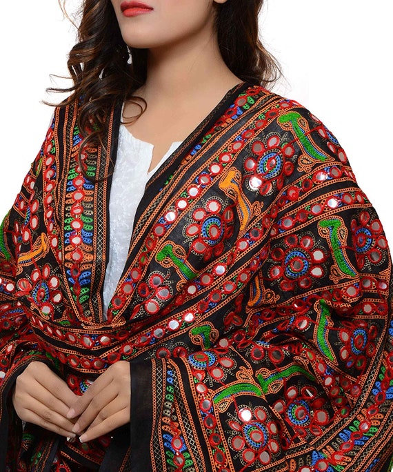 Cotton Dupatta Head Wrap Stole Embroidery kutch Work Indian Pakistani Stole wrap