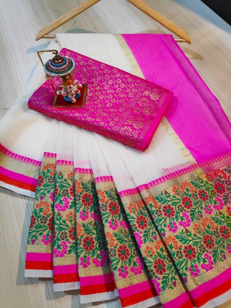 Beautiful Banarsi Kota Silk Zari Weaving Checks Printed Saree With Unstitched Running Blouse Wedding Wear Party Wear Bridal Wear Sari