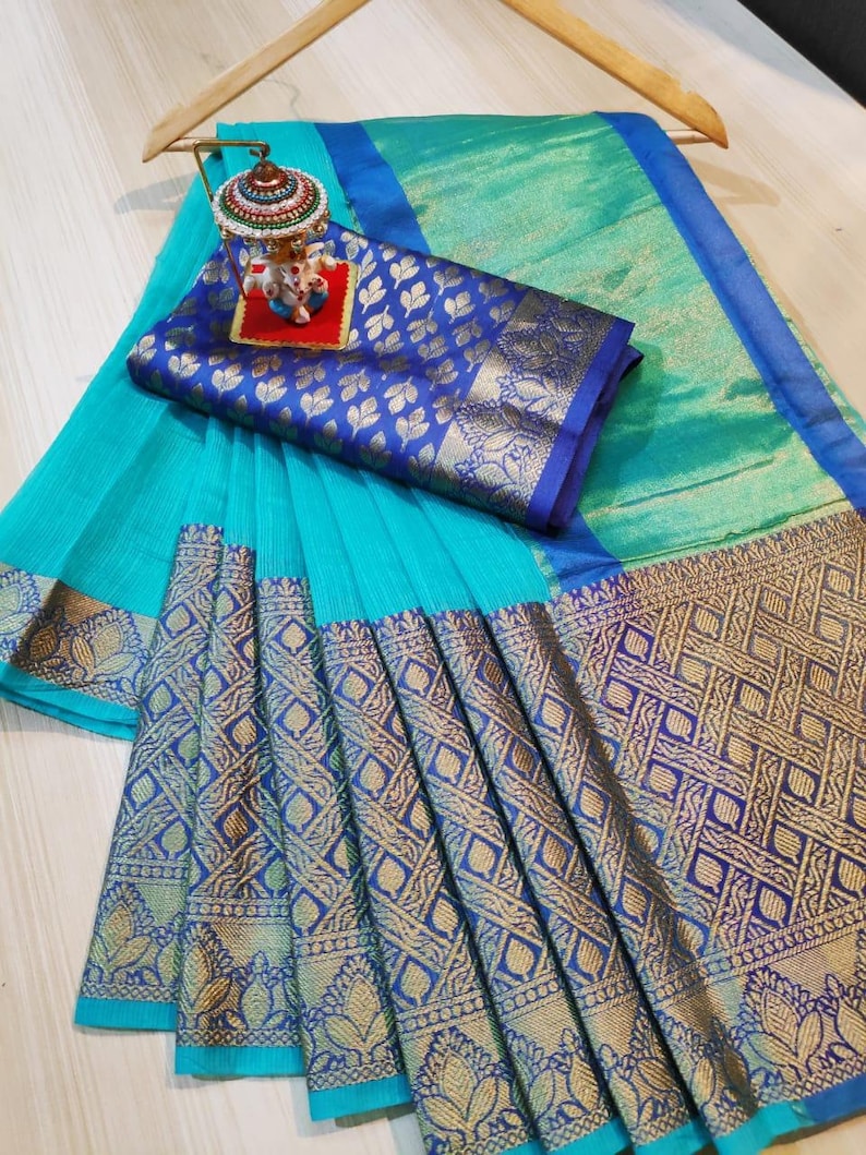 Beautiful Banarsi Kota Silk Zari Weaving Checks Printed Saree With Unstitched Running Blouse Wedding Wear Party Wear Bridal Wear Sari