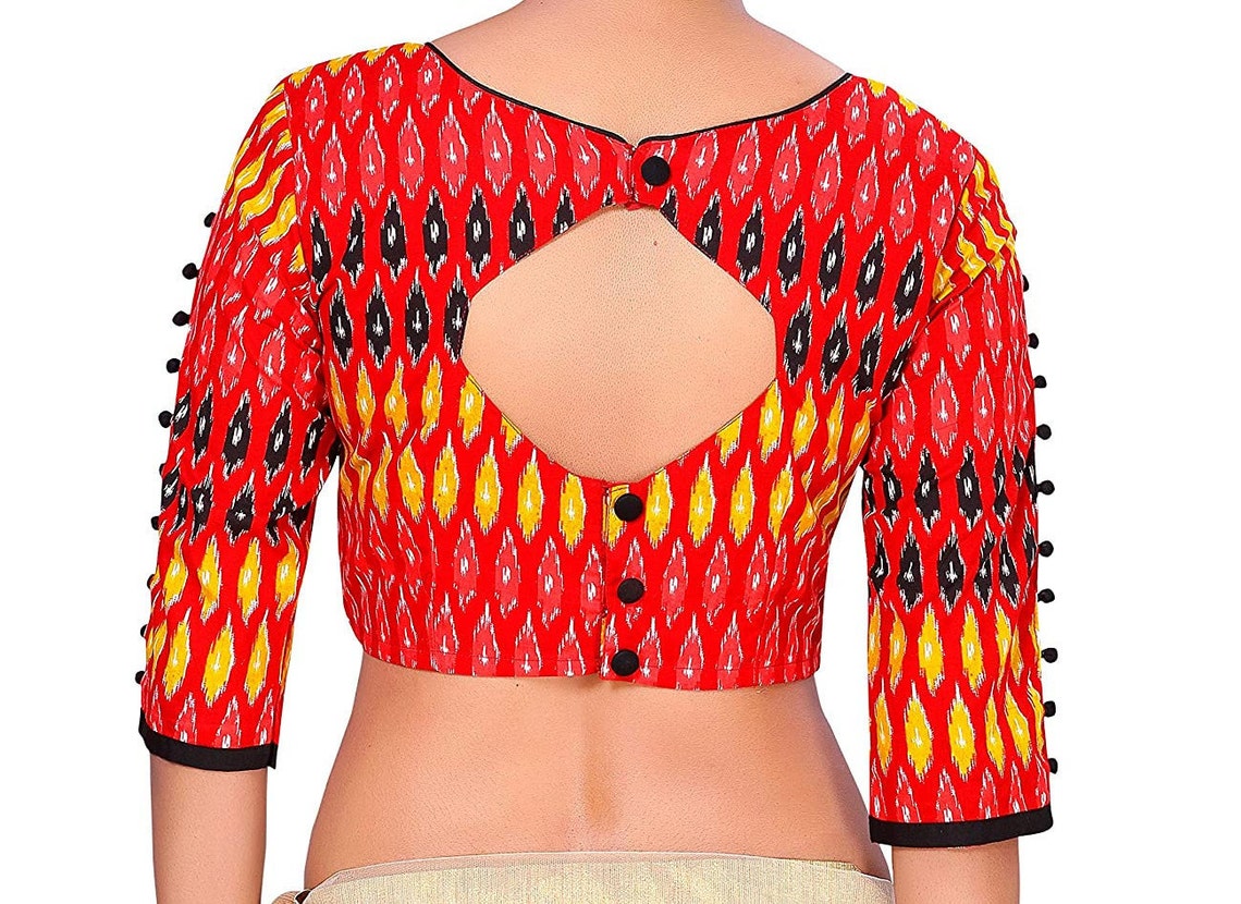 Cotton Ikkat Print Ready made Choli Stitched Saree Blouse Top | Etsy