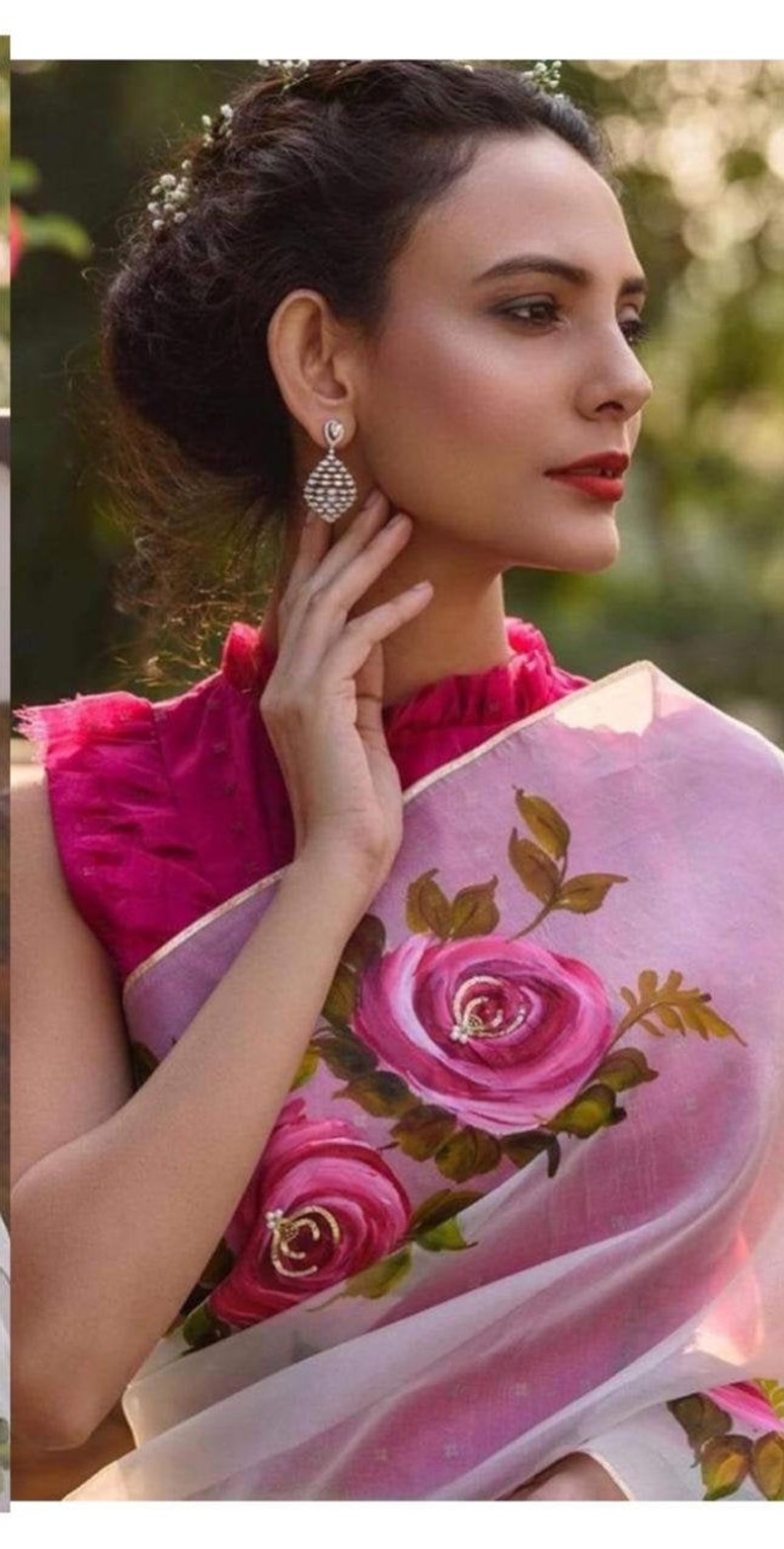 Designer floral organza saree Bollywood style saree indian | Etsy