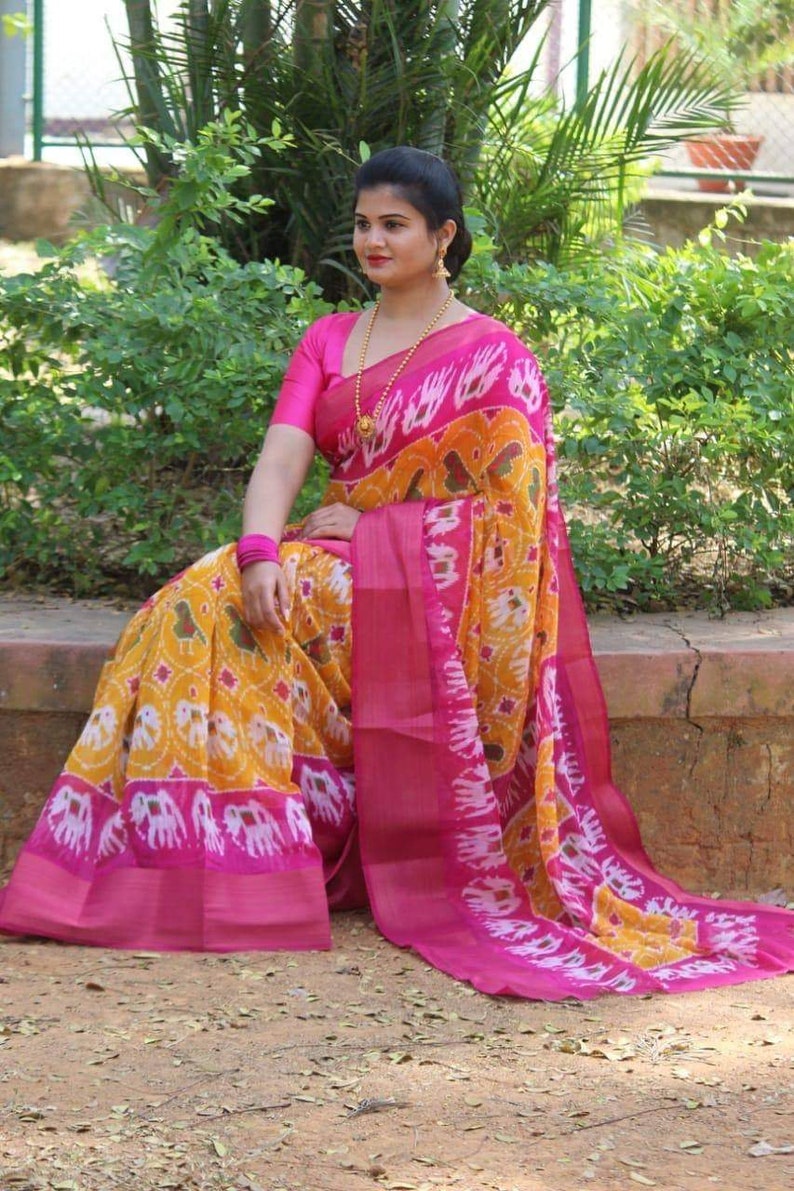 Beautiful Multicolor Pochampally Linen Cotton Light Weight With Without Blouse For Women Wedding Wear Party Wear Sari