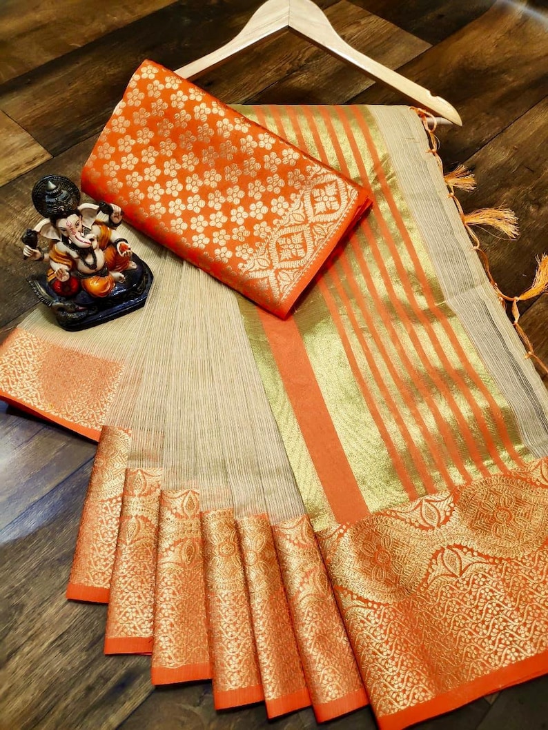 Beautiful Banarsi Kota Silk Zari Weaving Checks Printed Saree With Unstitched Running Blouse Wedding Wear Party Wear Bridal Wear Sari