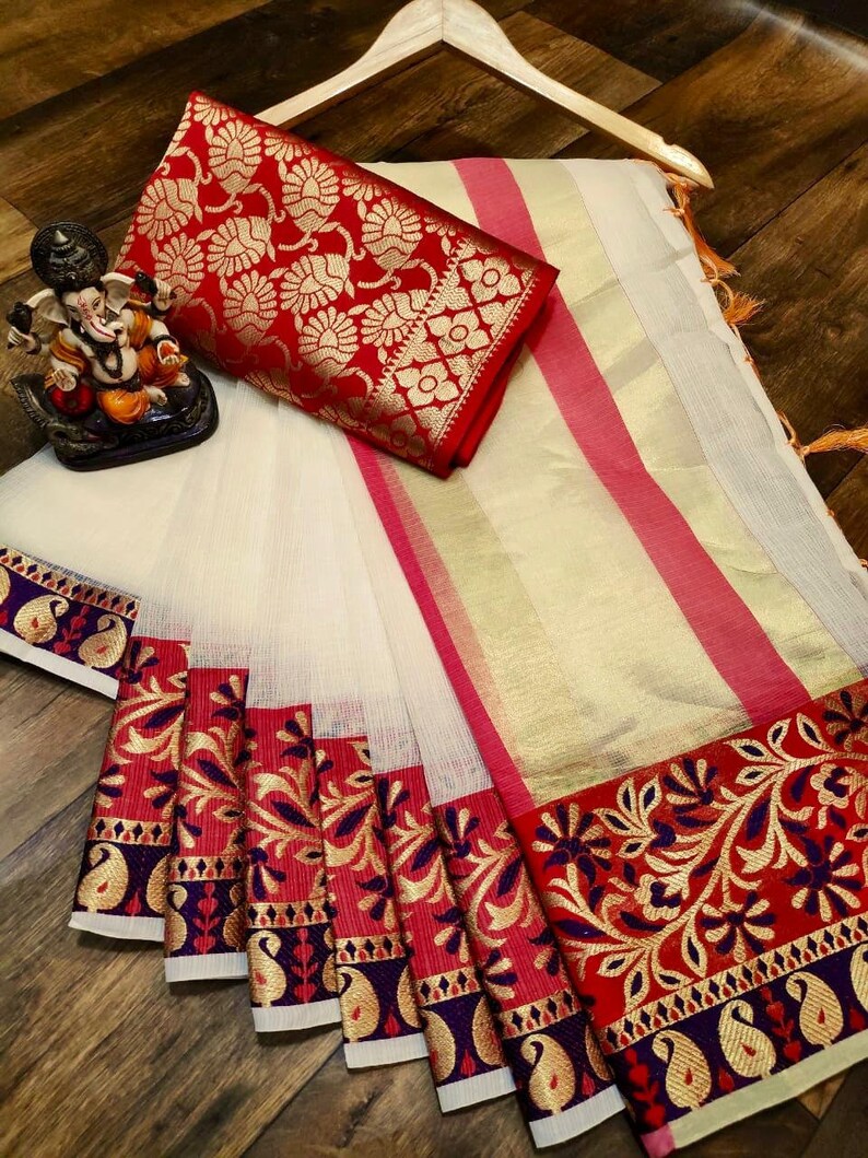 Beautiful Banarsi Kota Silk Zari Weaving Checks Printed Saree With Unstitched Running Blouse Wedding Wear Party Wear Bridal Wear Sari