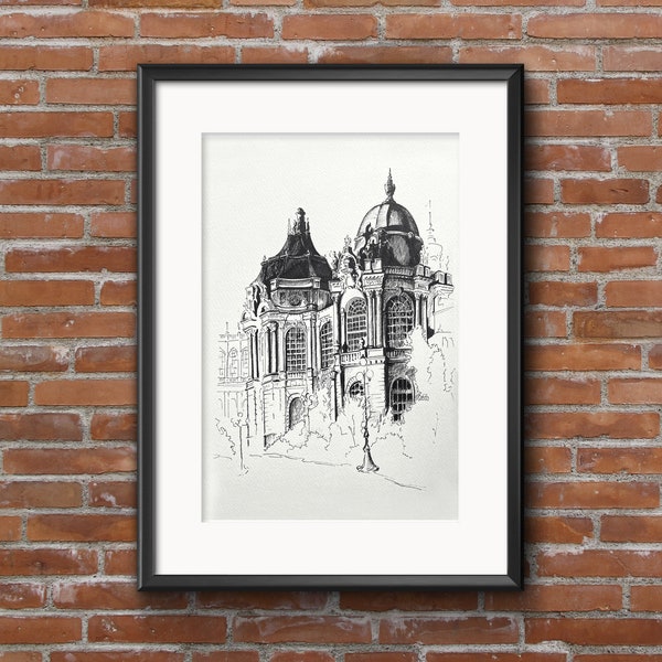 Budapest portrait in Pen and Ink. Custom Pen Renderings. Architecture print. Sketch drawing. Wall art prints. Ink sketch. Travel gift