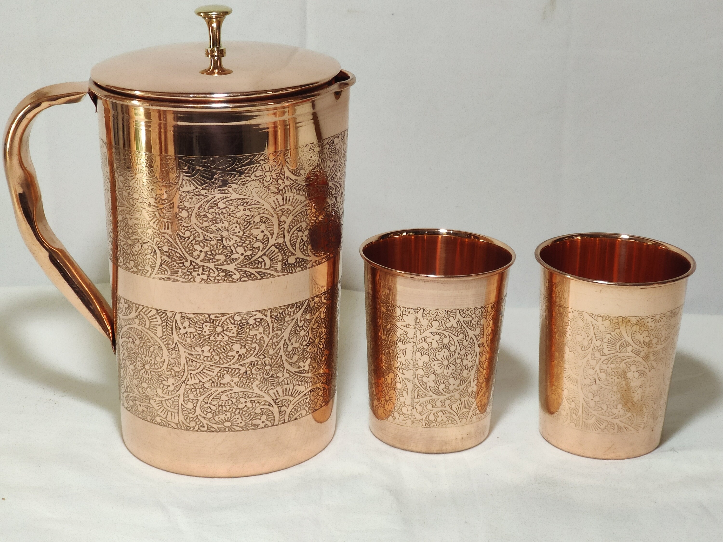 Pure Copper Jug and 4 Glass Set Ayurvedic Heath Benifit Free Pitambari Powder Pure Copper Jug and 4 Glass Set Ayurvedic Heath Benifit Free Pitambari Powder
