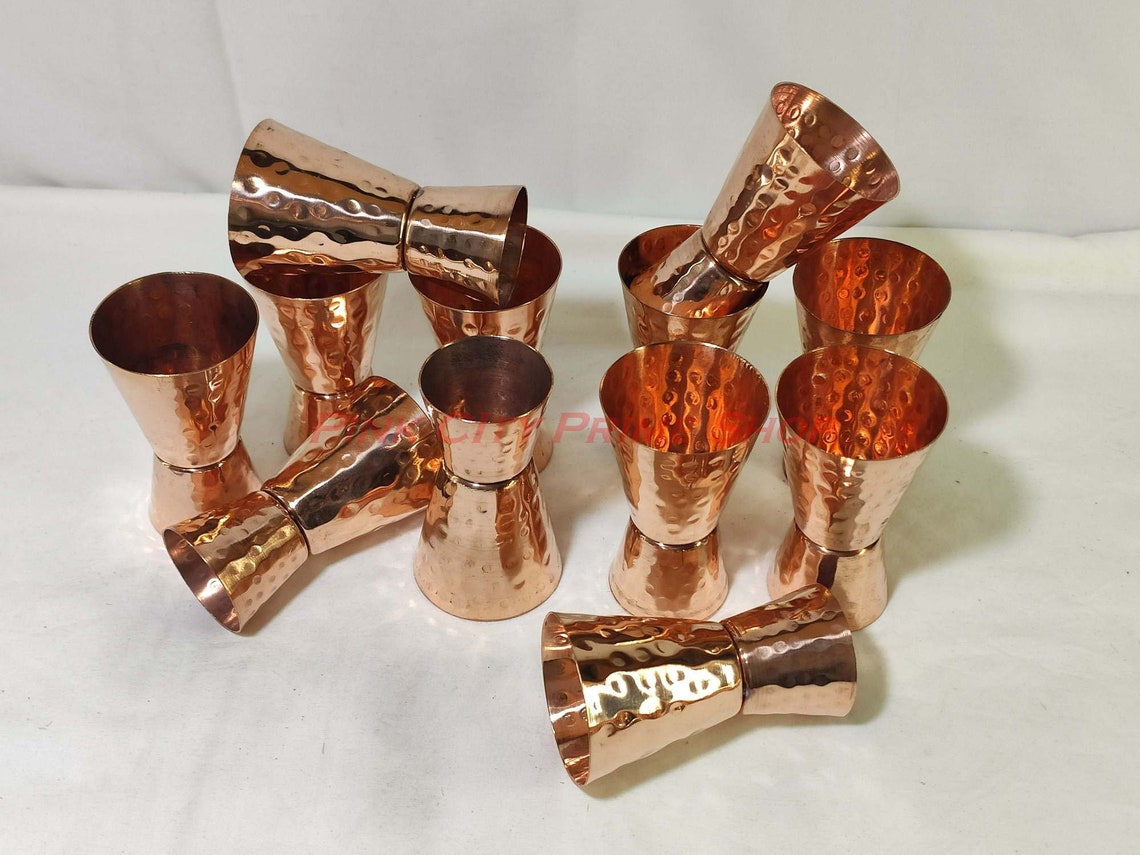 Copper Takila Double Jigger Cocktail Shot Glasses. Solid Etsy