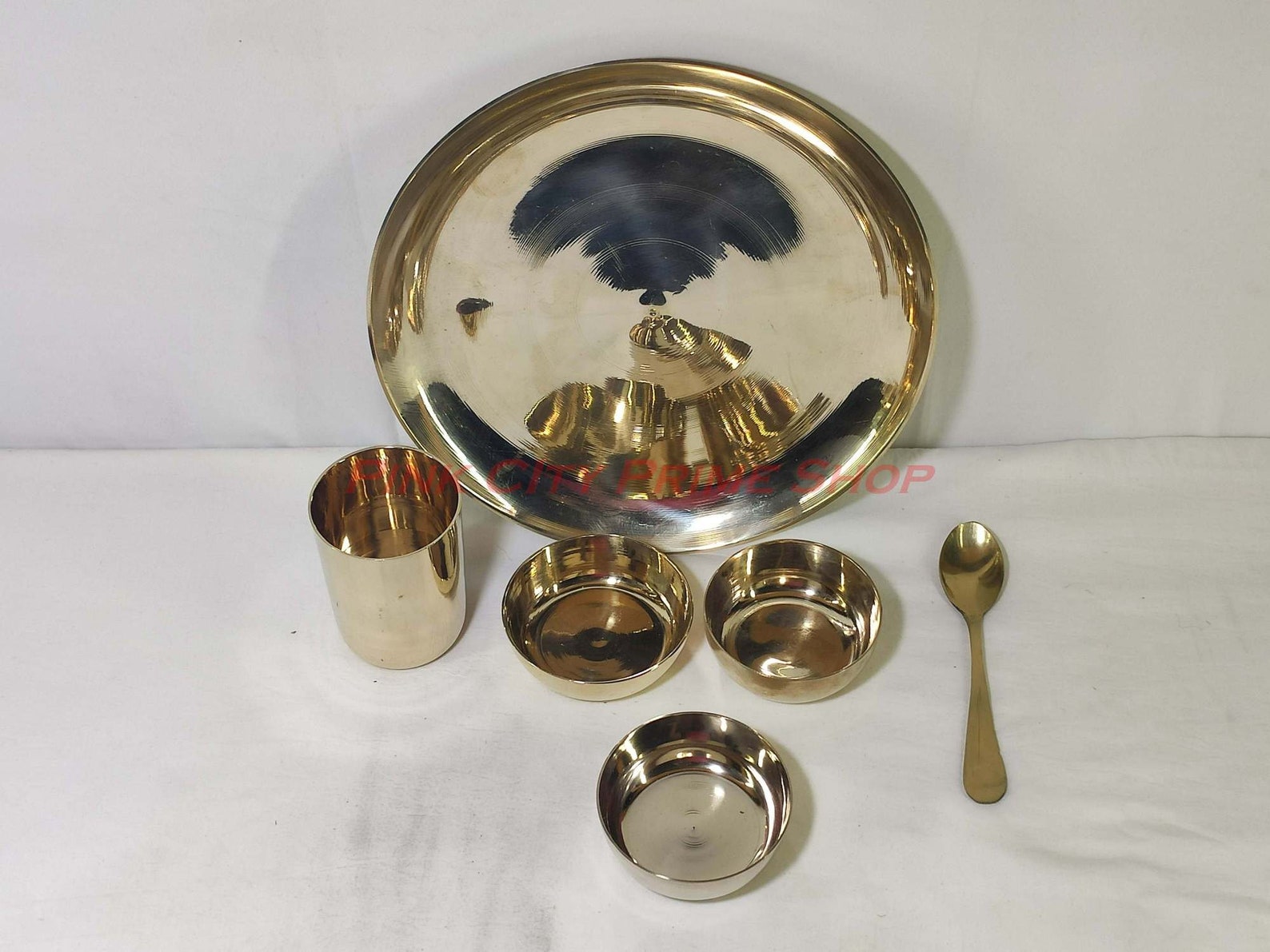Pure Bronze Kansa Thali Dinner Set Big 6 Pieces Gold Etsy