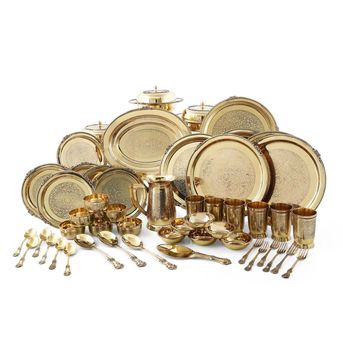 Coppa House Brass Dinner Set 51 Pcs, Pital Dinner Thaali Set