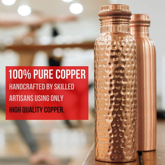 Pure Copper Water Bottle 700 ml Handmade Ayurveda Yoga Health Benefit Joint Free