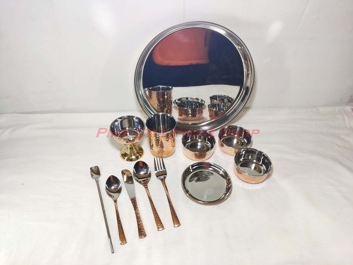 Indian Dinnerware Stainless Steel Copper Traditional Dinner Etsy