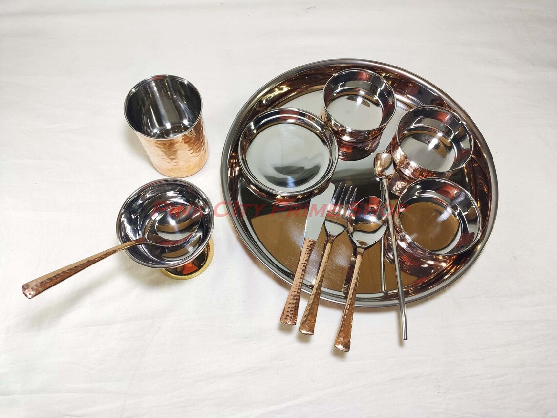 Indian Dinnerware Stainless Steel Copper Traditional Dinner Etsy