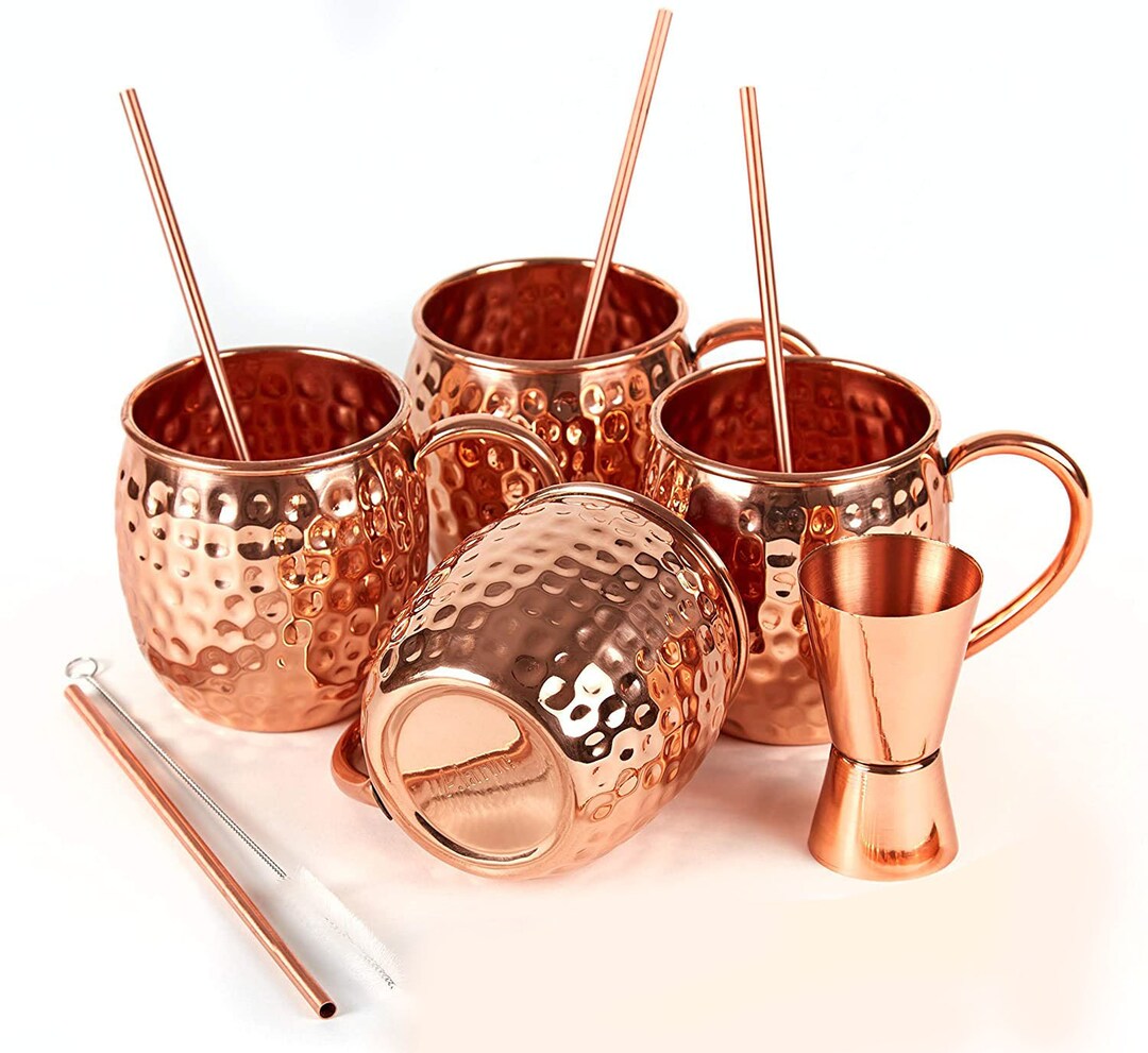 Moscow Mule Copper Mugs 16 Ounce Set of 4 Mugs With 4 Straws Etsy