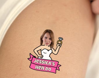 Custom Face Temporary Tattoos, Hen Party Accessory, Bride Design