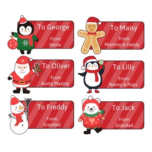 Personalised Christmas Stickers, Gift Tag, Xmas stickers - Santa | Snowman | Snowbear | Penguin | Gingerbread Man