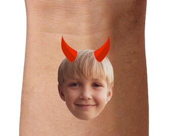 Custom Face Temporary Tattoos, Halloween, 21st 30th 40th Birthday, Hen Party Accessory, Devil Horns