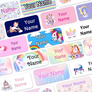 Unicorn Stick on Clothes Labels Unicorn Name Labels, No-Iron No-sew Waterproof and dishwasher safe lots of designs to choose from