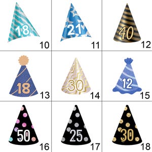 set 2 of hat design choices for personalised face bunting birthday bunting banner party decor 30th birthday 40th 50th 60th 18th
