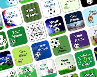 Square Football Stick on Clothes Labels, Name Stickers, School Uniform Labels, Kids Name Stickers, Waterproof and dishwasher safe