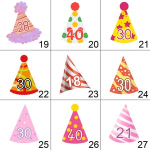 set 3 of hat design choices for personalised face bunting birthday bunting banner party decor 30th birthday 40th 50th 60th 18th