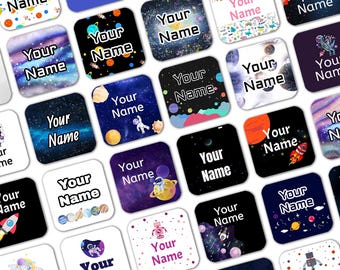 Square Space Stick on Clothes Labels, Name Stickers, School Uniform Labels, Kids Name Stickers, Waterproof and dishwasher safe