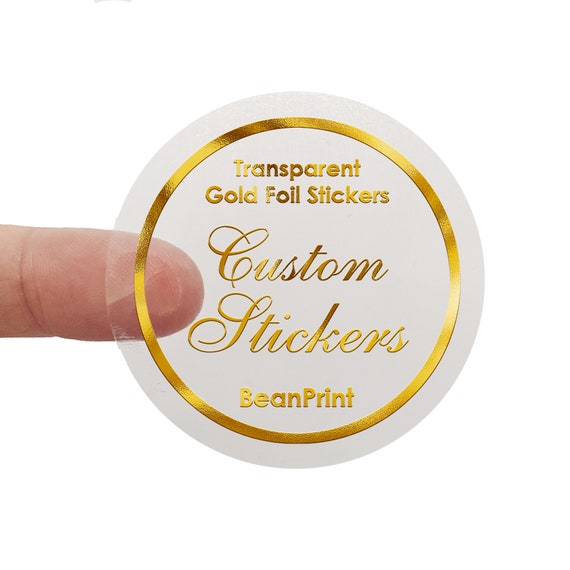 Foiled Transparent Stickers , Custom Logo Stickers , 35mm Round Clear  Stickers , Choose From Gold, Silver, Rose, White Foil , Metallic 