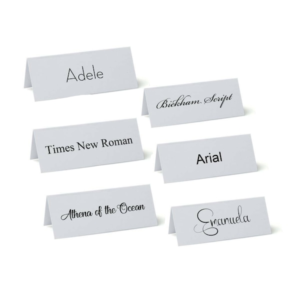 Personalised White Card Place Cards, Table names for Weddings, Parties and Events, 6 fonts to choose from! Personalised and ready!