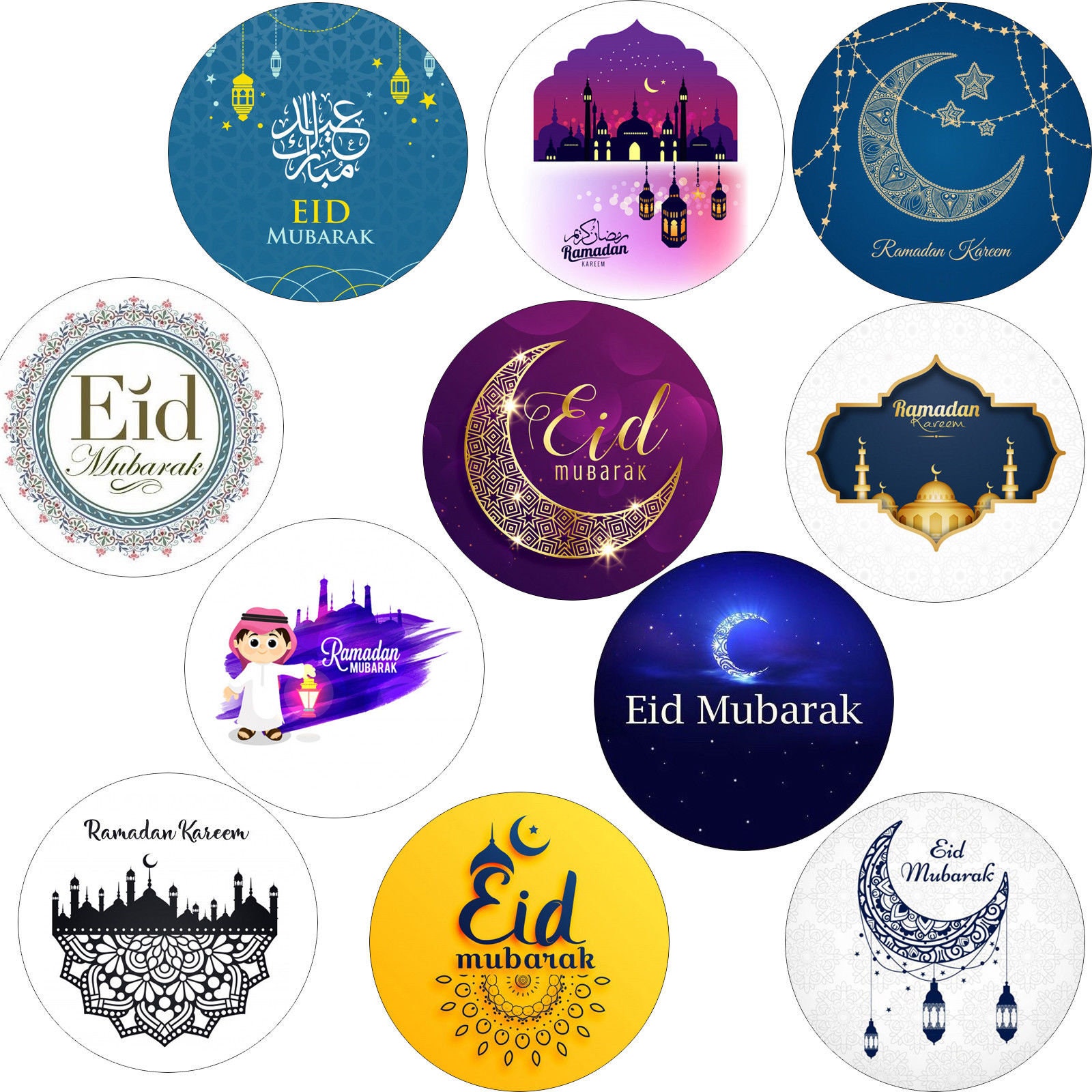 1 Sheet Design 5, 35 Labels Hajj,Stickers/Labels Ramadan Kareem Islam Muslim 37mm Circle Eid Mubarak 