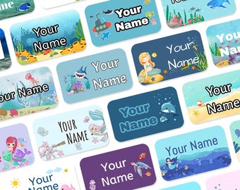 Mini Under The Sea Name Labels for Clothes – Stick On, Waterproof, No-Iron School & Nursery Name Tags, Uniform Stickers – Cute Designs