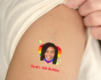 Custom Face Temporary Tattoos, Pride, 21st 30th 40th Birthday, Hen Party Accessory, Rainbow Heart