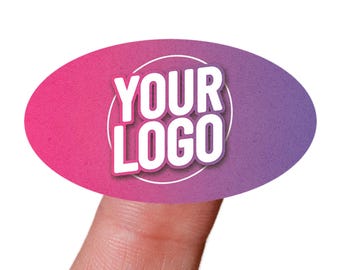 May include: Oval sticker with a pink to purple gradient background. The sticker has a white circle with the text "YOUR LOGO" in white.