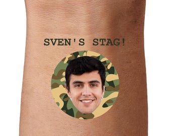 Custom Face Temporary Tattoos, Stag Do, 21st, 30th, 40th, Hen Party Accessory, Green Camouflage
