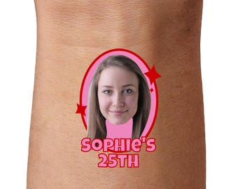 Custom Face Temporary Tattoos, Birthdays, 21st, 30th, 40th, Hen Party Accessory, Pink Starry Frame