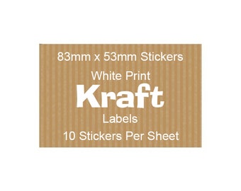 Kraft Stickers with White Print Personalised Stickers, Labels Rectangle 83mm x 53mm,Brown Kraft Labels, Custom Stickers, Business Labels