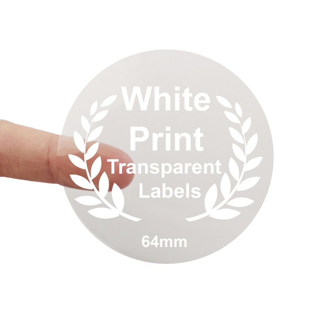 64mm Transparent Stickers With White Print, Circle Labels , Clear Round ...