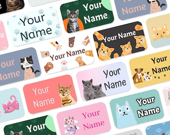 Mini Cats Name Labels for Clothes – Stick On, Waterproof, No-Iron School & Nursery Name Tags, Uniform Stickers – Cute Designs